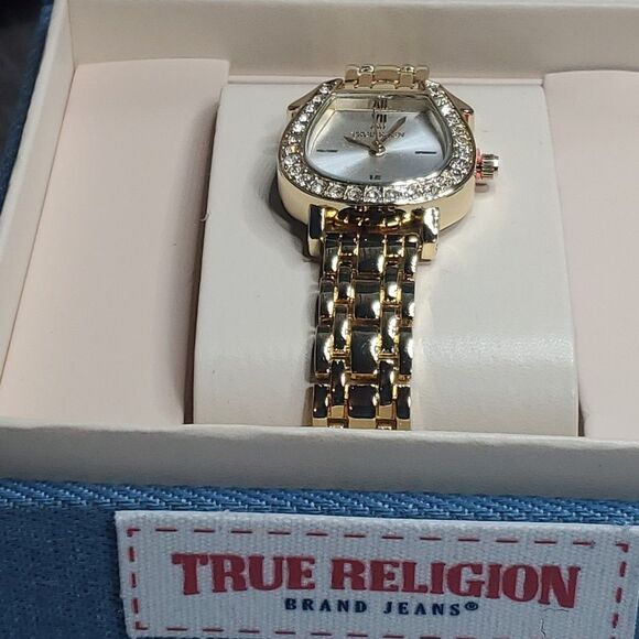 True Religion Horseshoe Watch Womens Gold Crystal Bezel Denim Box New Luxury main image 3